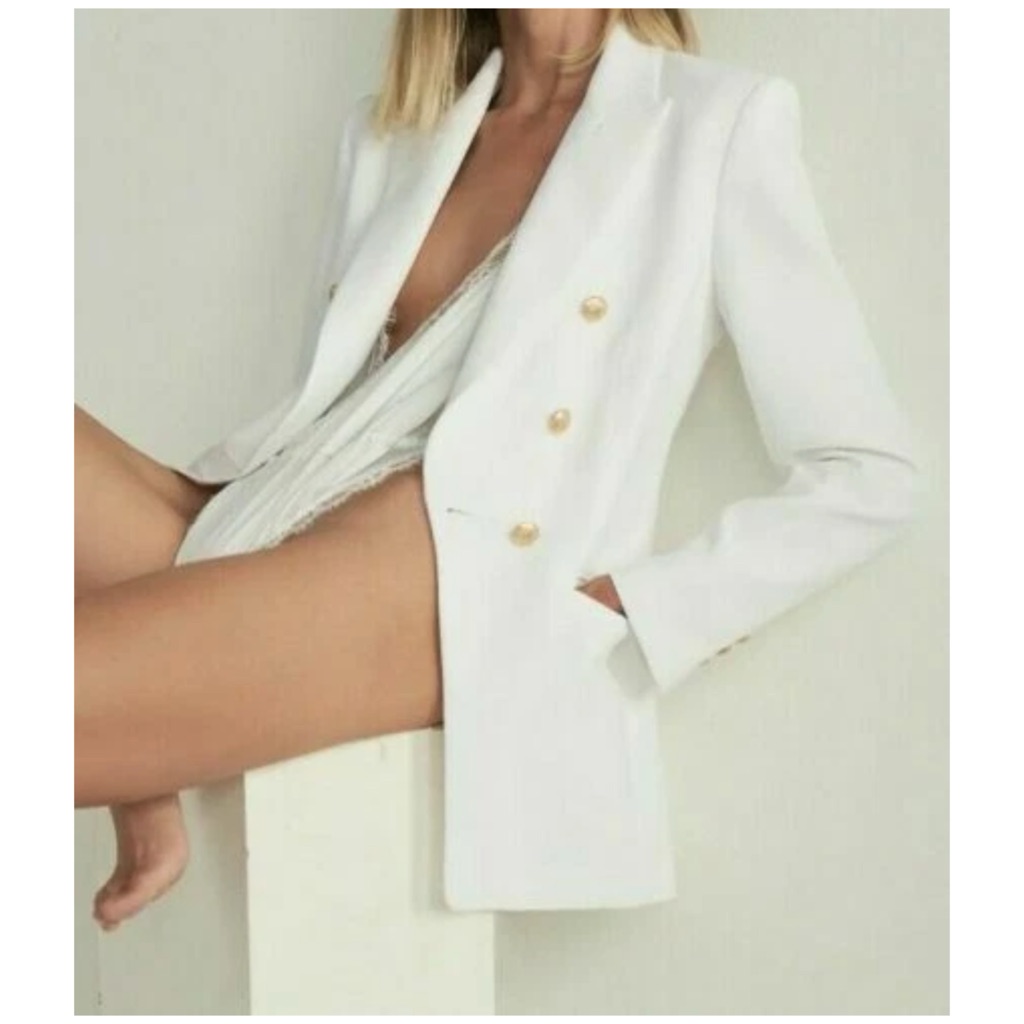 Zara Ivory Blazer With Gold Accents